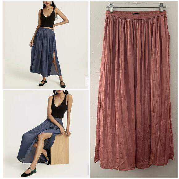 J. Crew Side-Slit Featherweight Crinkle Satin Maxi Skirt Pockets Pink Size 4 NWT - Picture 1 of 11